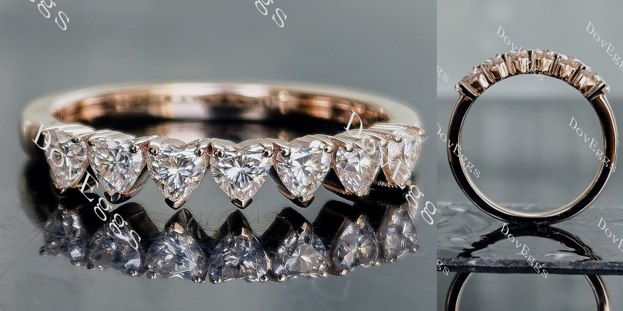 Doveggs heart seven stones moissanite/lab grown diamond wedding band-2.1mm band width