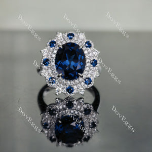 DovEggs oval floral halo colored gem engagement ring