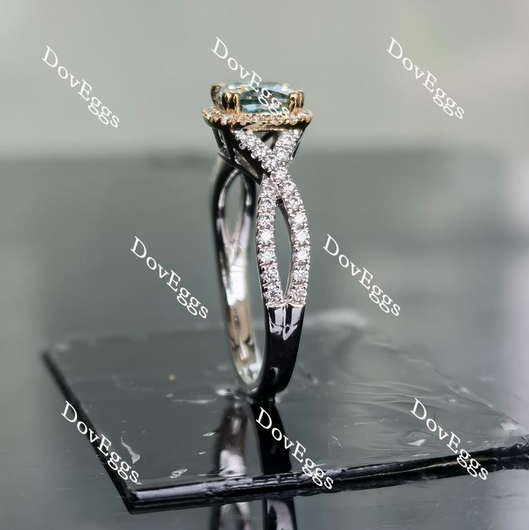 Doveggs peacock blue cushion cris cross band halo moissanite ring (engagement ring only)