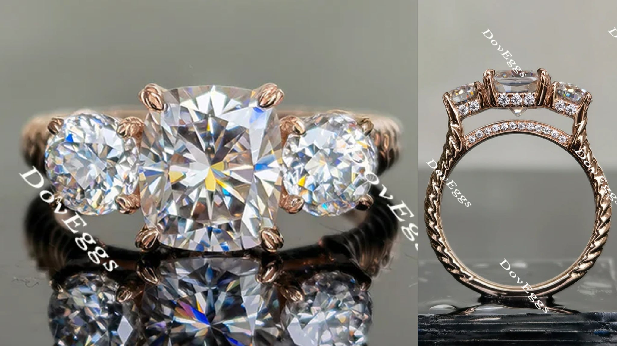 three-stone moissanite engagement ring