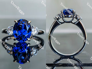 Doveggs oval three-stone blue sapphire colored gemr ring