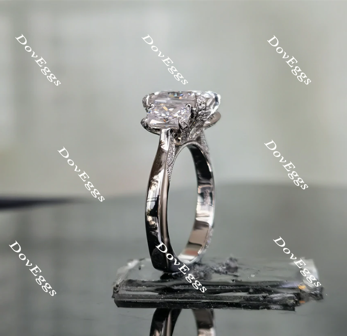 The Delilah cushion three stone moissanite engagement ring (engagement ring only)