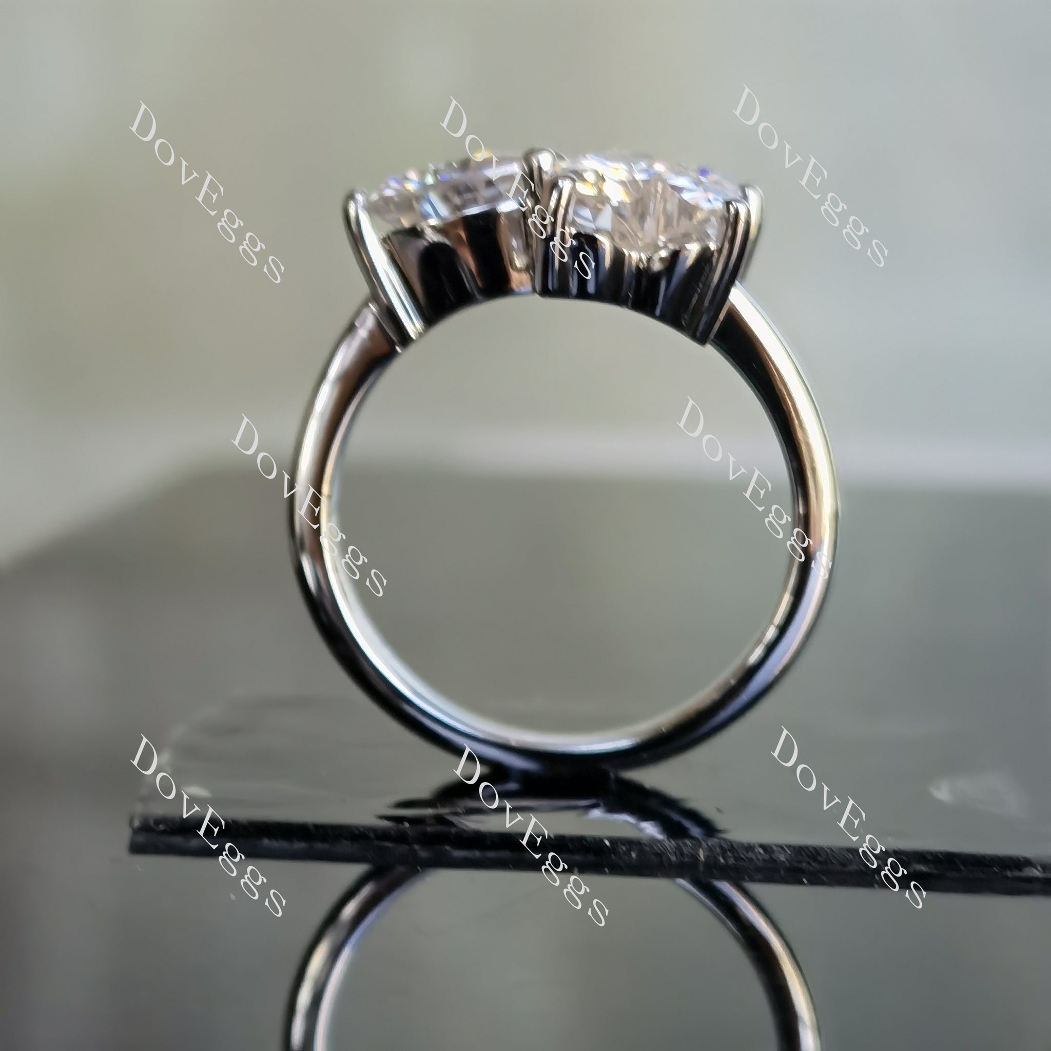 Doveggs heart three stones moissanite engagement ring