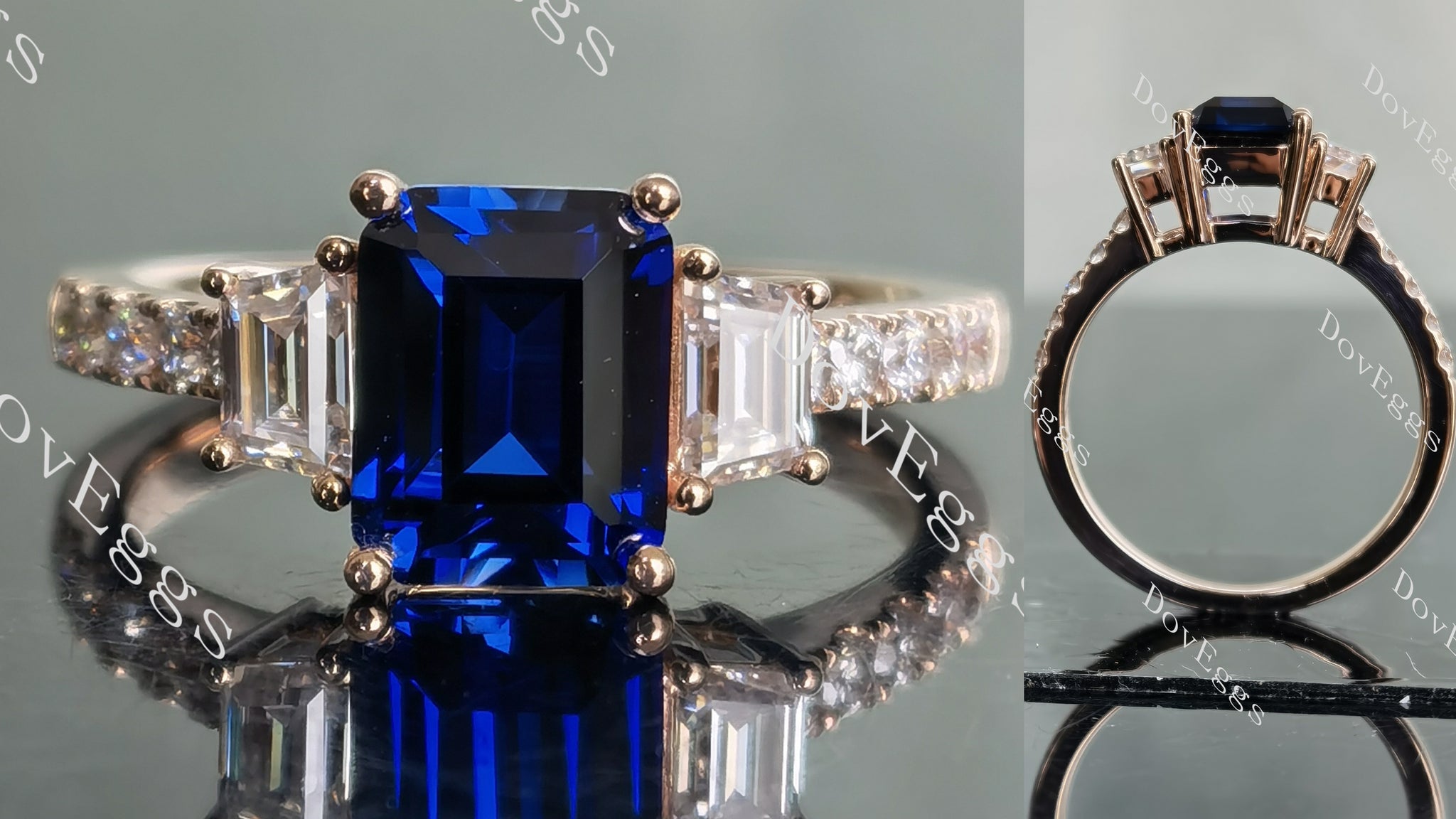 three stones colored gem engagement ring