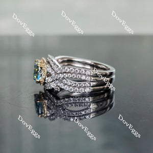 Doveggs peacock blue cushion cris cross band halo moissanite ring (engagement ring only)