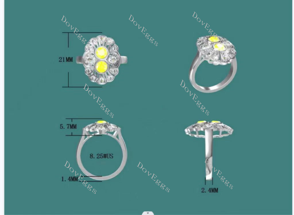 Doveggs 2*0.5ct round center stone colored gem wedding band