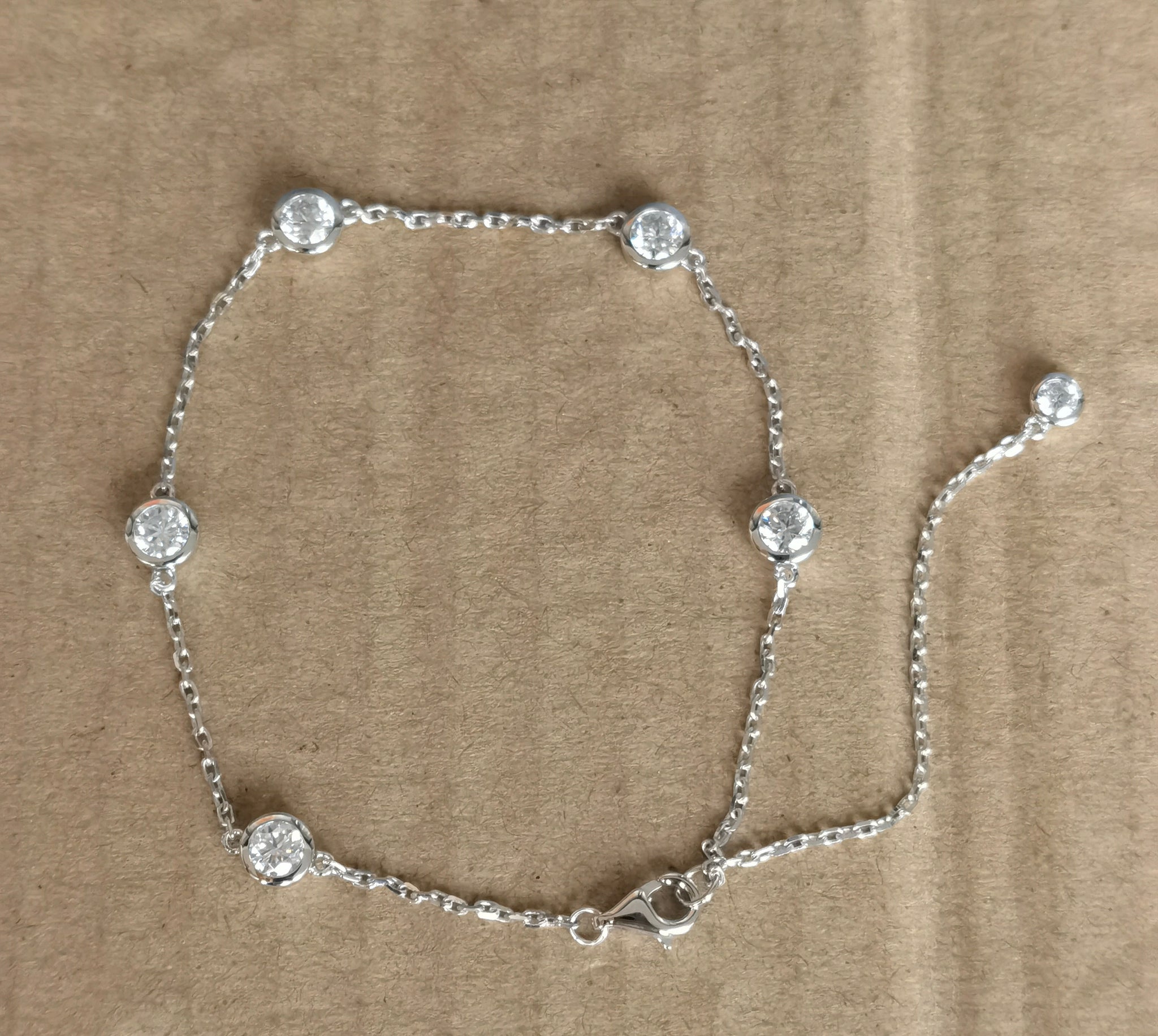 doveggs 14k white gold 1.25 carat bezel setting moissanite/lab grown diamond bracelet(18cm+5cm)