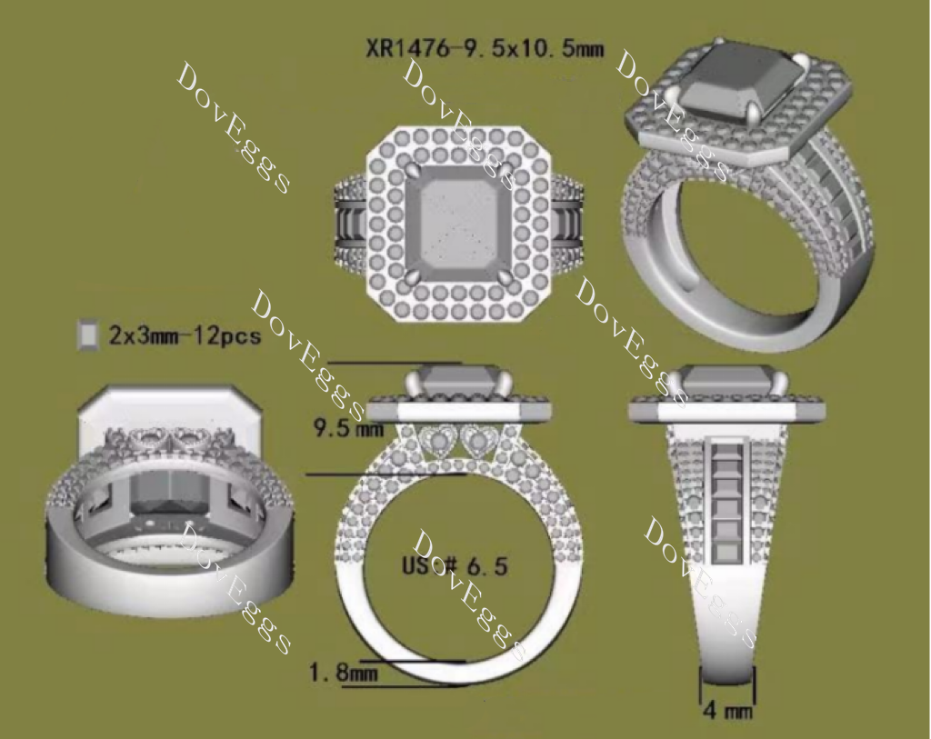 Doveggs Elizabeth Taylor Krupp cut double halo pave channel set moissanite engagement ring