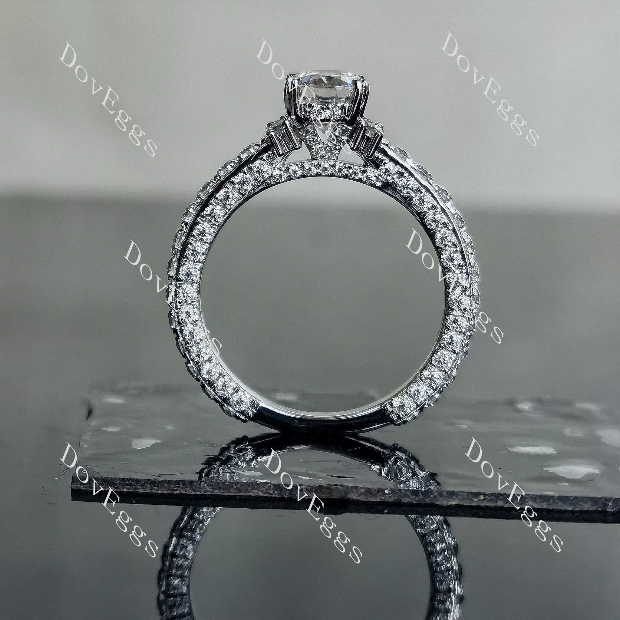 Doveggs oval pave moissanite engagement ring