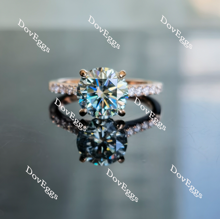 Doveggs peacock blue round half eternity pave moissanite engagement ring