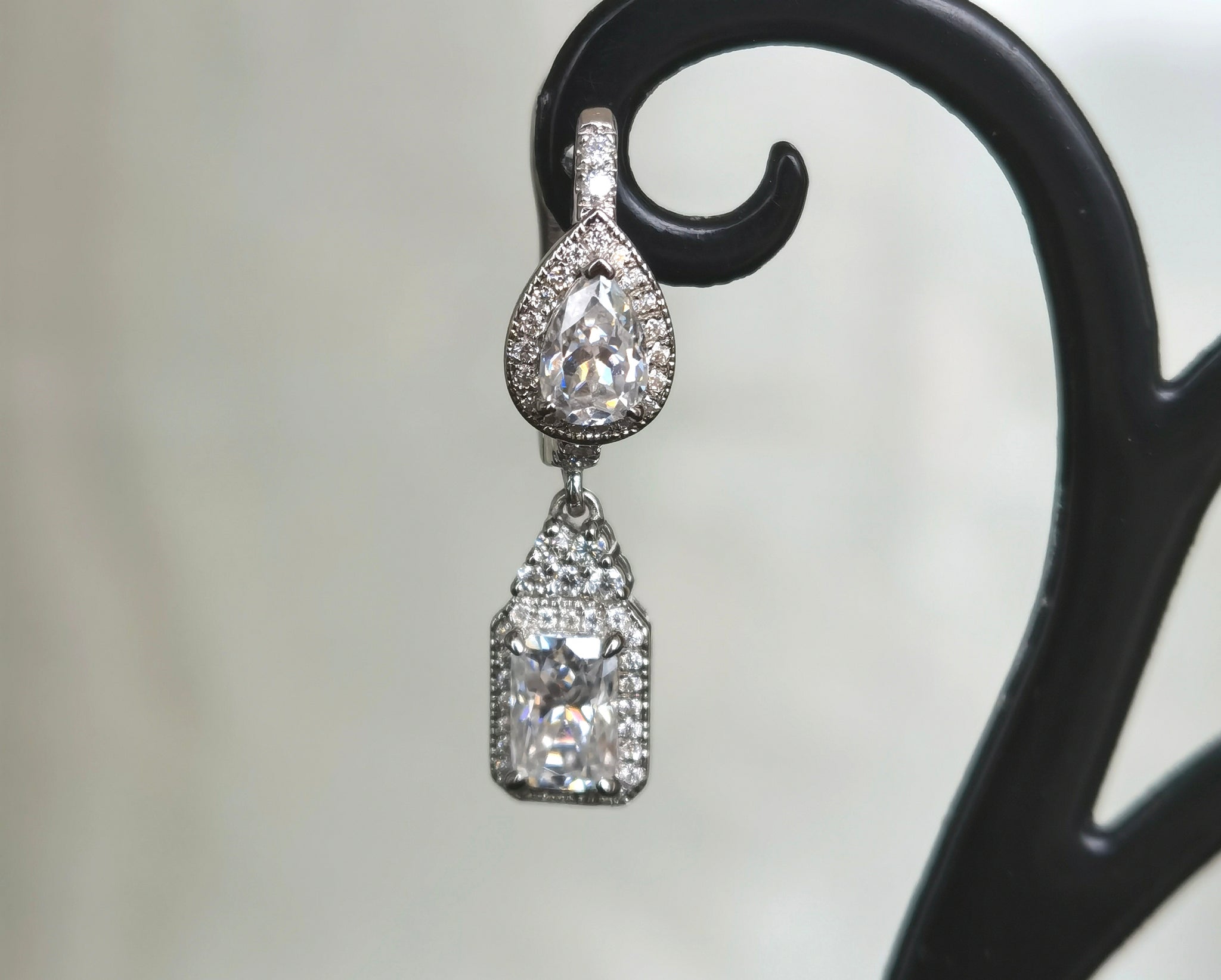 Doveggs halo radiant pear moissanite drop earrings for women