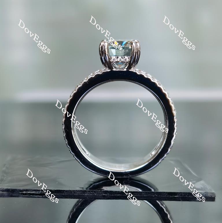Doveggs cushion peacock blue two pave setting moissanite engagement ring