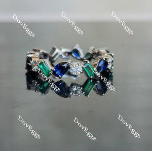 Doveggs round moissanite/emerald zambia emerald/pear blue sapphire wedding band-5mm band width