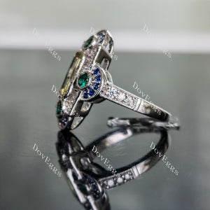 DovEggs vintage art deco emerald shape yellow sapphire colored gem engagement ring