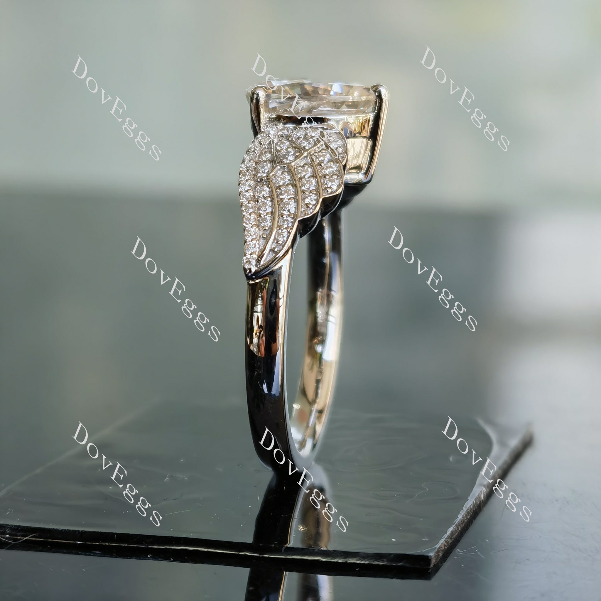 DovEggs pear wing moissanite engagement ring