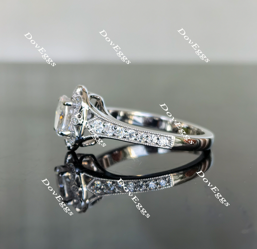 DovEggs oval half eternity moissanite engagement ring