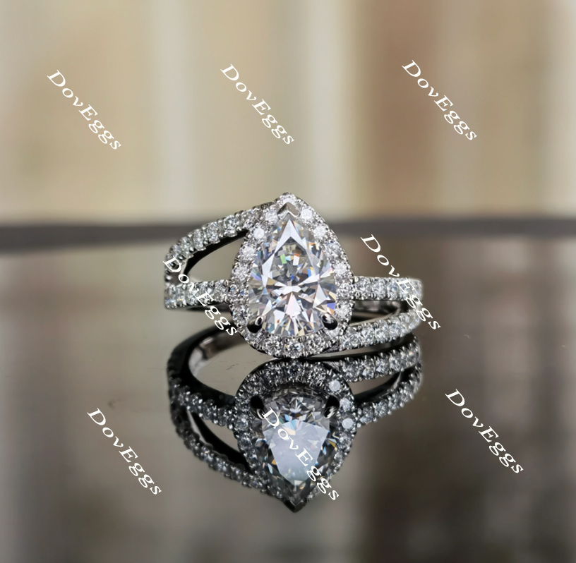 Doveggs pear curved halo moissanite engagement ring