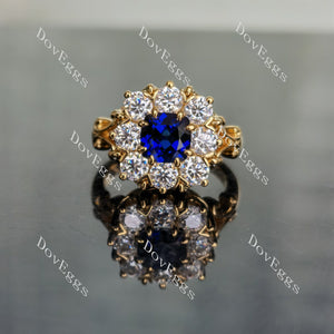 DovEggs cushion halo intense royal blue sapphire colored gem engagement ring