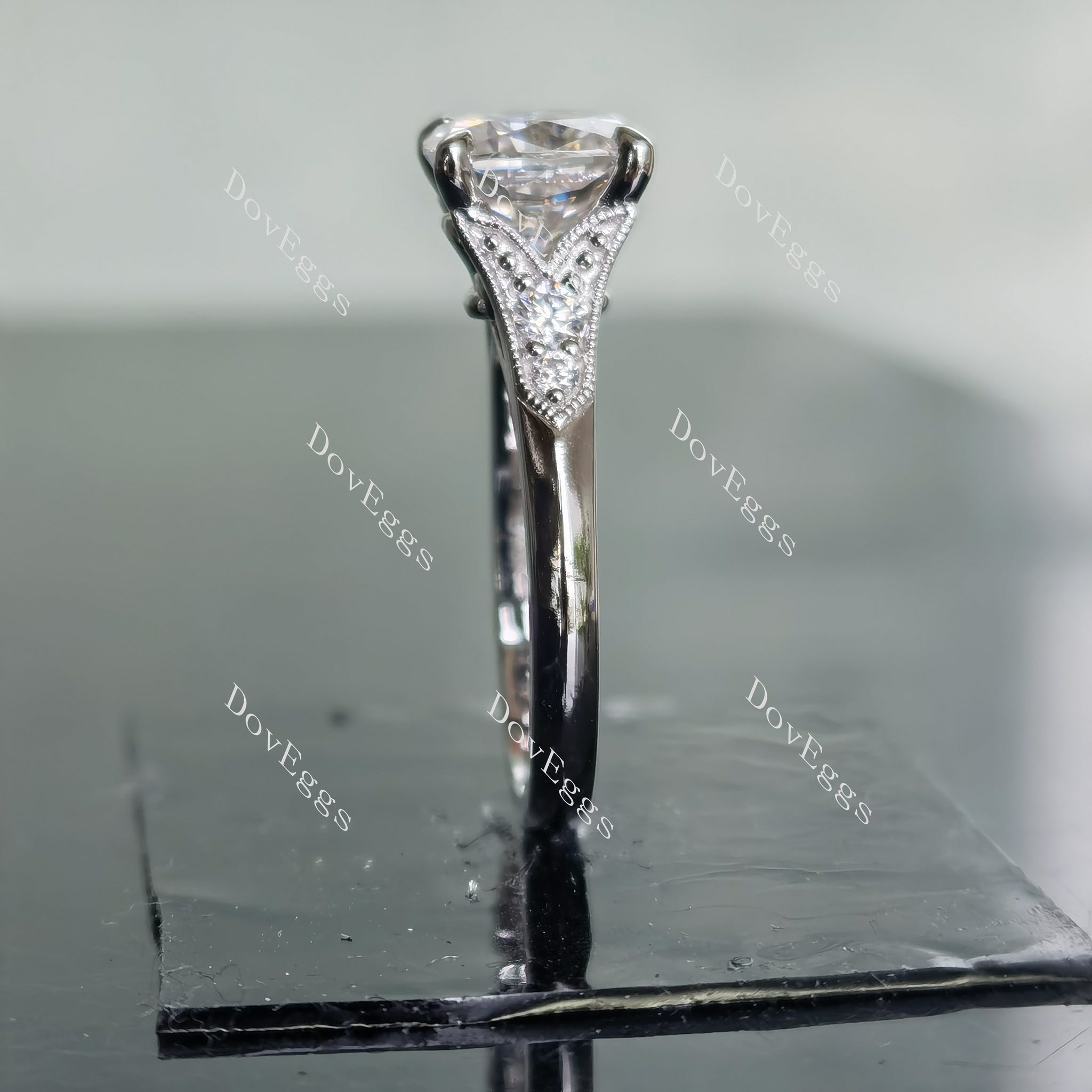 Doveggs pave art deco moissanite/colored gem engagement ring for women