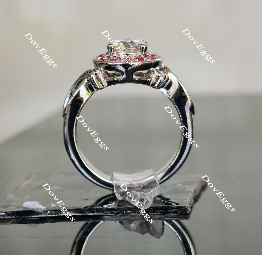 Doveggs ribbon halo moissanite and birthstone engagement ring