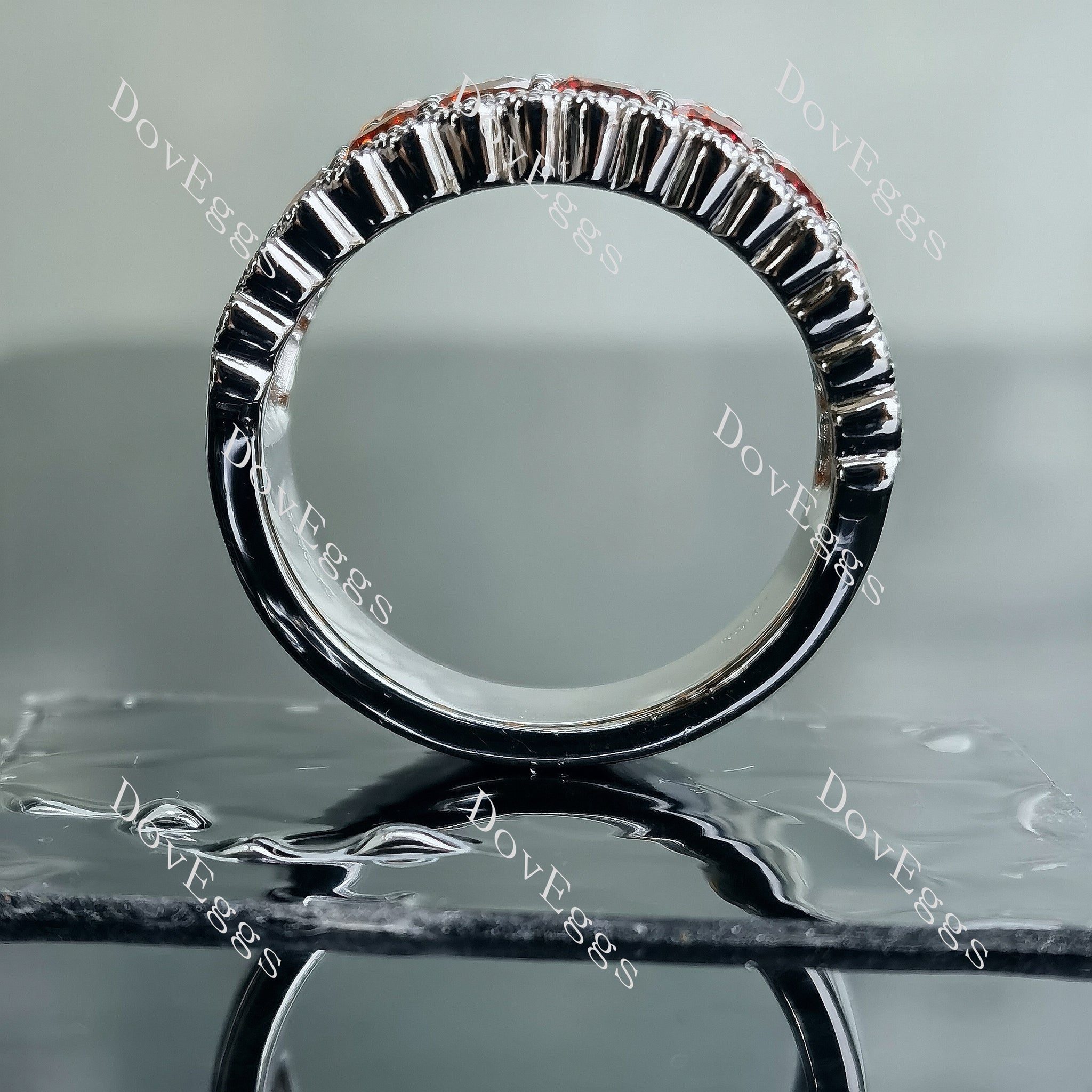 Doveggs round channel set moissanite/lab grown diamond & colored gem wedding band-6.5mm band width