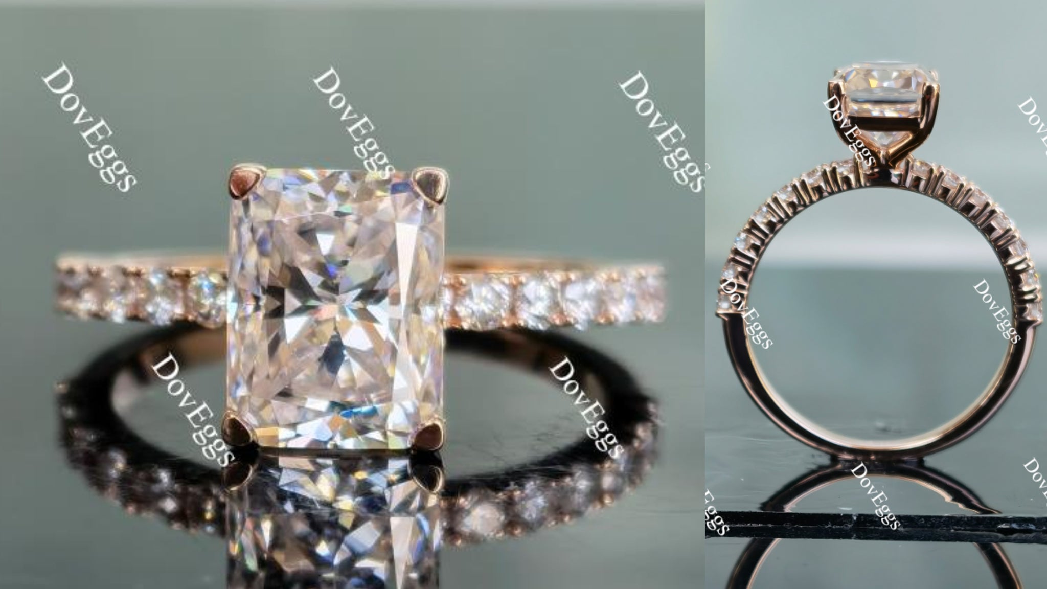The Kaylee radiant half eternity pave moissanite ring(engagement ring only)