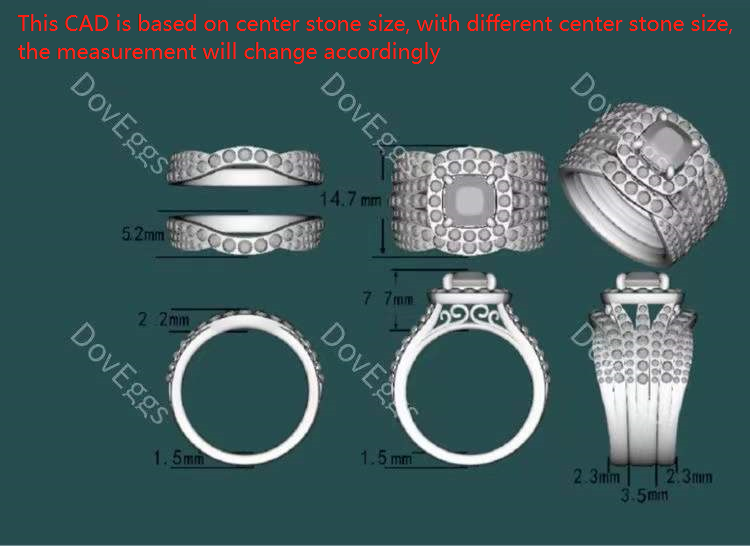 doveggs cushion halo moissanite bridal set (3 rings)