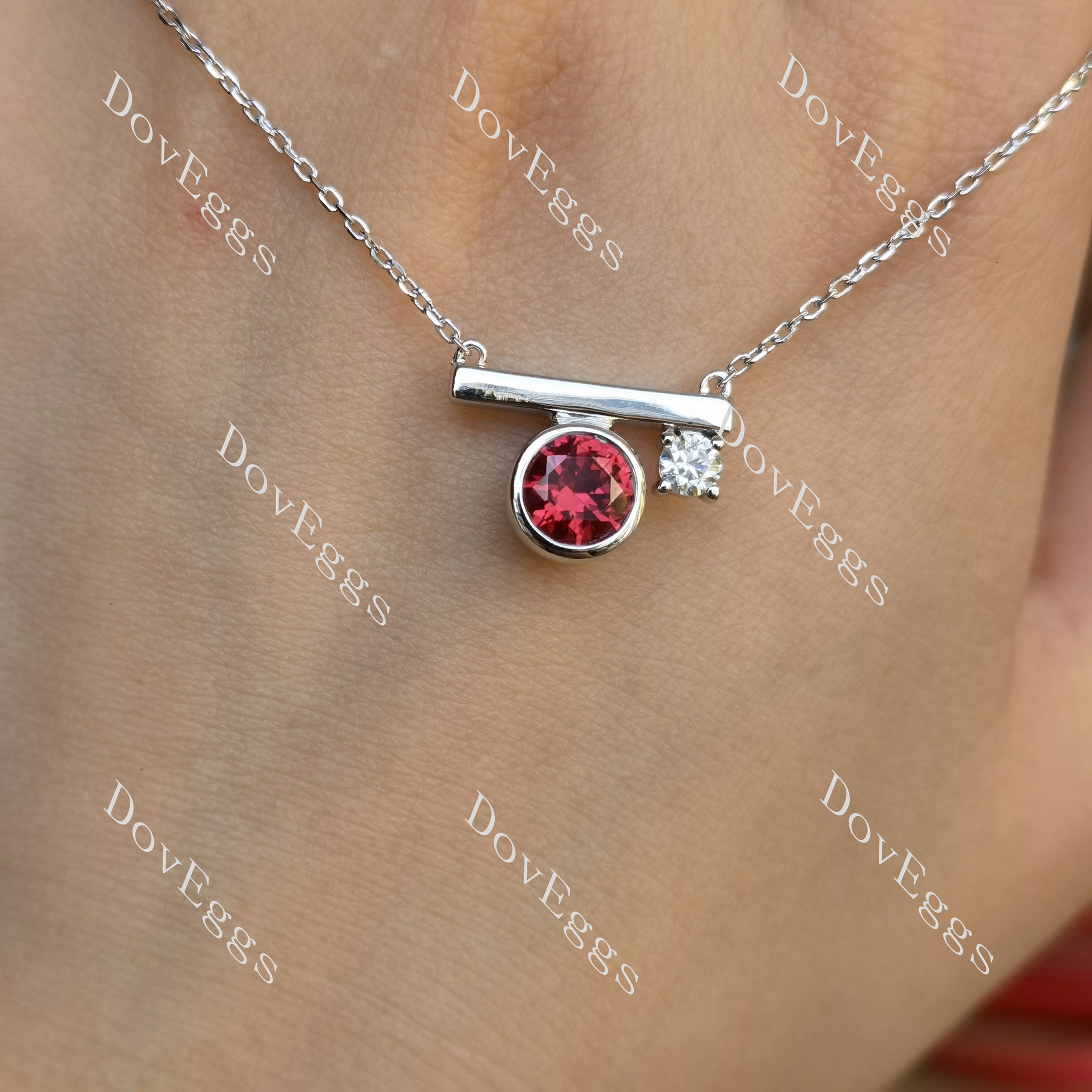 Doveggs 1ct round colored gem & 0.2ct round moissanite pendant with 17"necklace