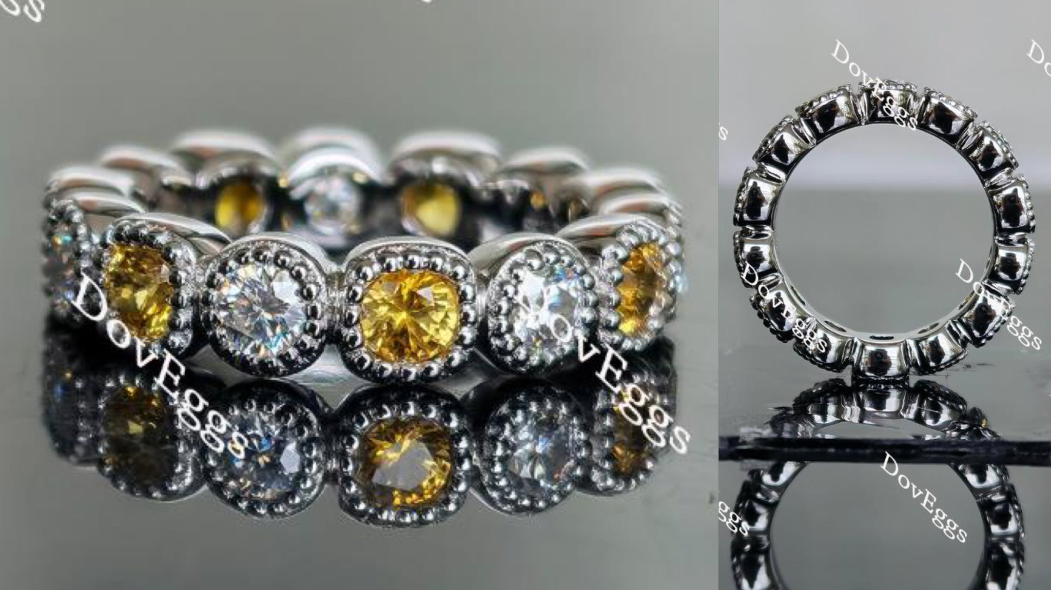 Doveggs round moissanite/lab grown diamond & colored gem wedding band-4.1mm band width