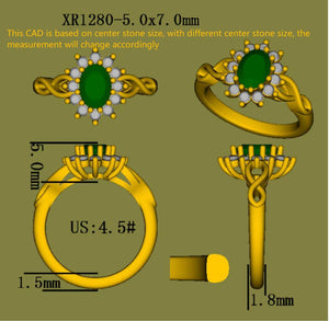 Doveggs oval floral zambia emerald colored gem ring
