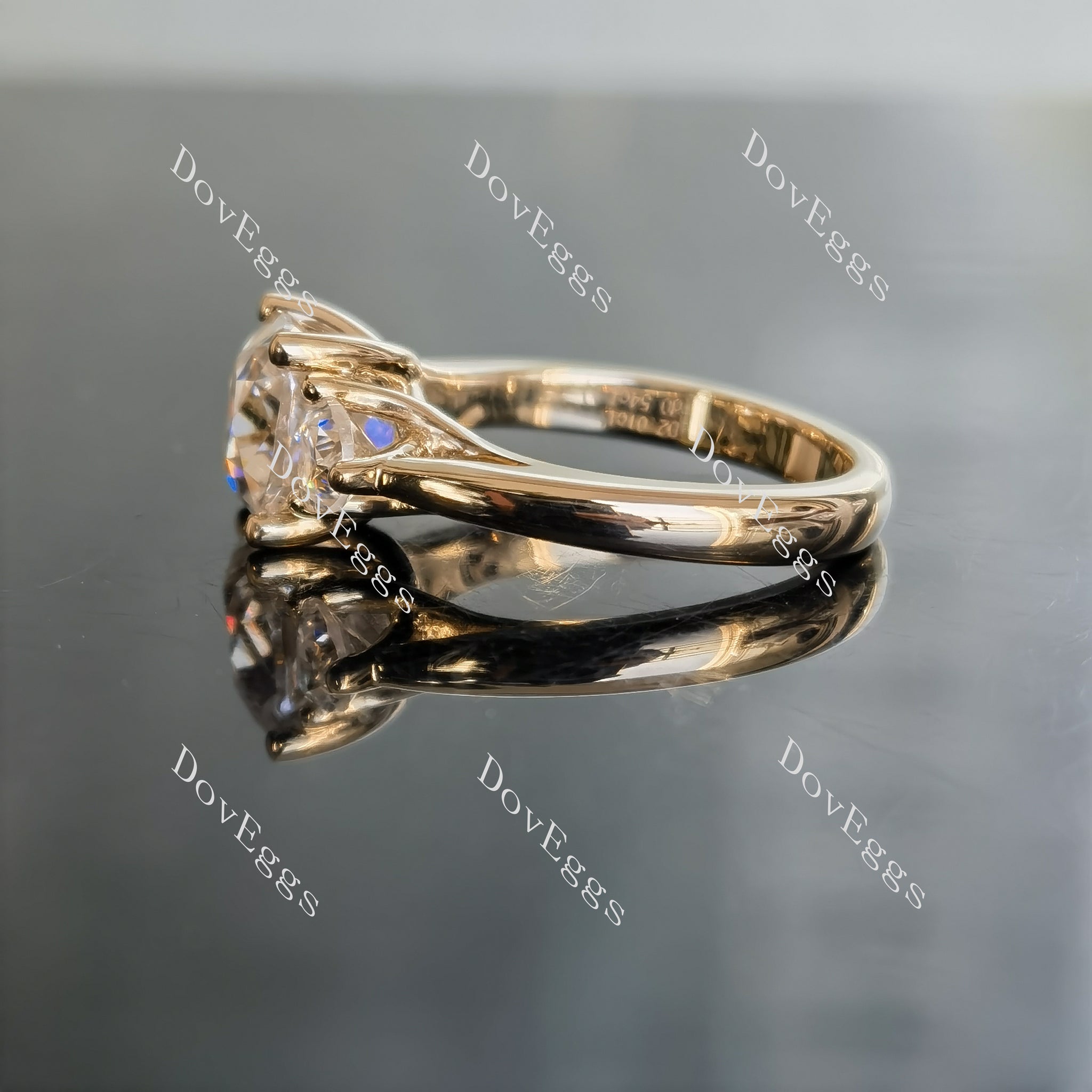Doveggs cushion three-stone moissanite engagement ring
