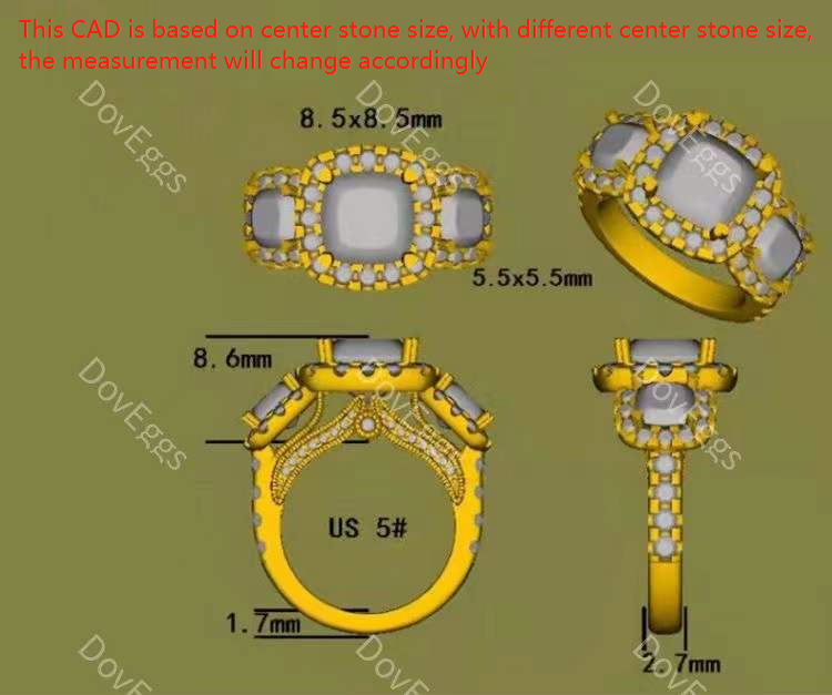 Doveggs halo three stones moissanite engagement ring