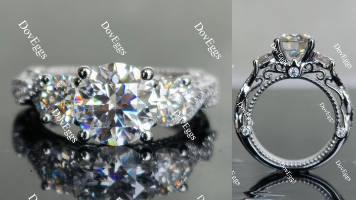 Doveggs round three stone moissanite engagement ring for women - DovEggs-Seattle