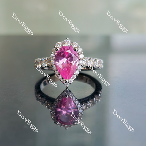 Doveggs pear halo half eternity pave pink sapphire colored gem ring