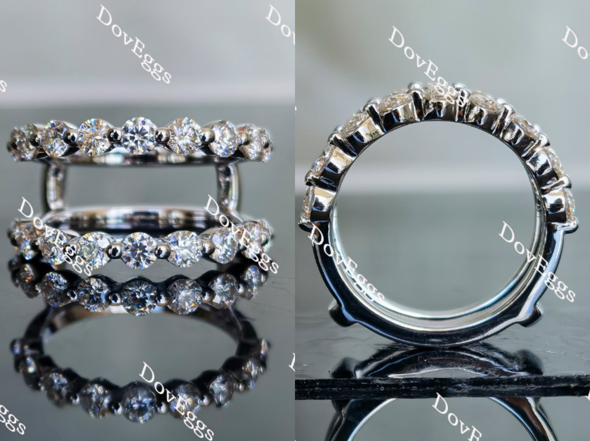 Doveggs round half eternity pave moissanite enhancer/moissanite wedding band-7.7mm band width