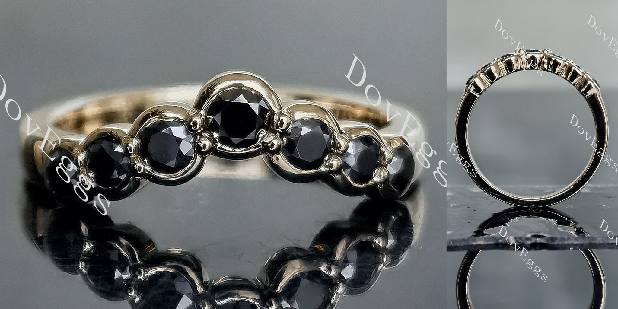 Doveggs round seven stones bezel colored gem wedding band-2.3mm band width