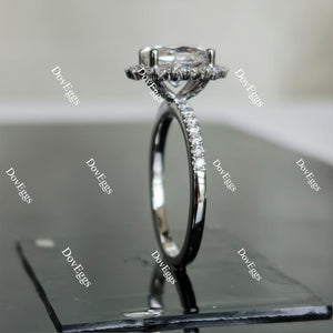 Doveggs oval flower shape half eternity pave moissanite engagement ring