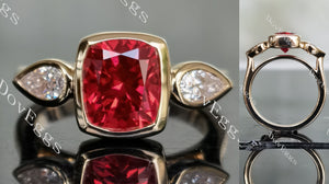 Doveggs bezel three stones colored gem/colored moissanite engagement ring