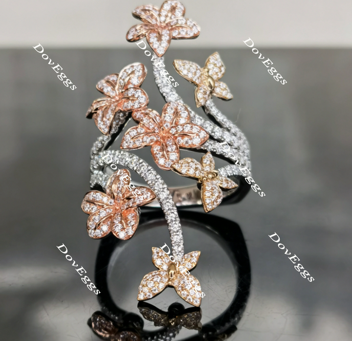 Doveggs round flower moissanite ring/lab grown diamond wedding bands-3.4mm band width - DovEggs-Seattle