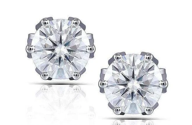 Doveggs flower shape round moissanite stud earrings for women - DovEggs-Seattle
