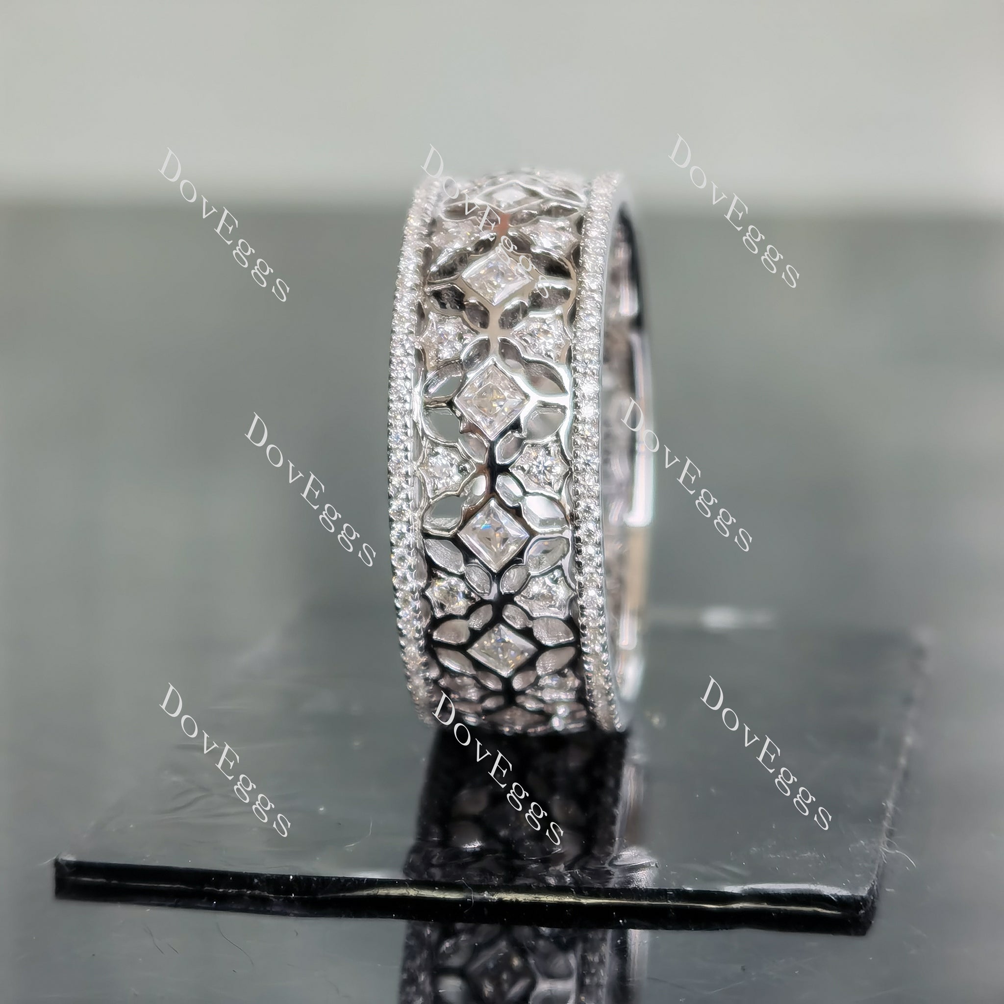 Doveggs art deco princess round full eternity moissanite/lab grown diamond wedding bands-8mm band width