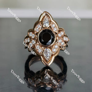 Doveggs round floral setting black sapphire colored gem bridal set (2 rings)