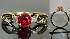 side stone vivid pegion blood ruby engagement ring