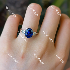 Doveggs oval three-stone blue sapphire colored gemr ring