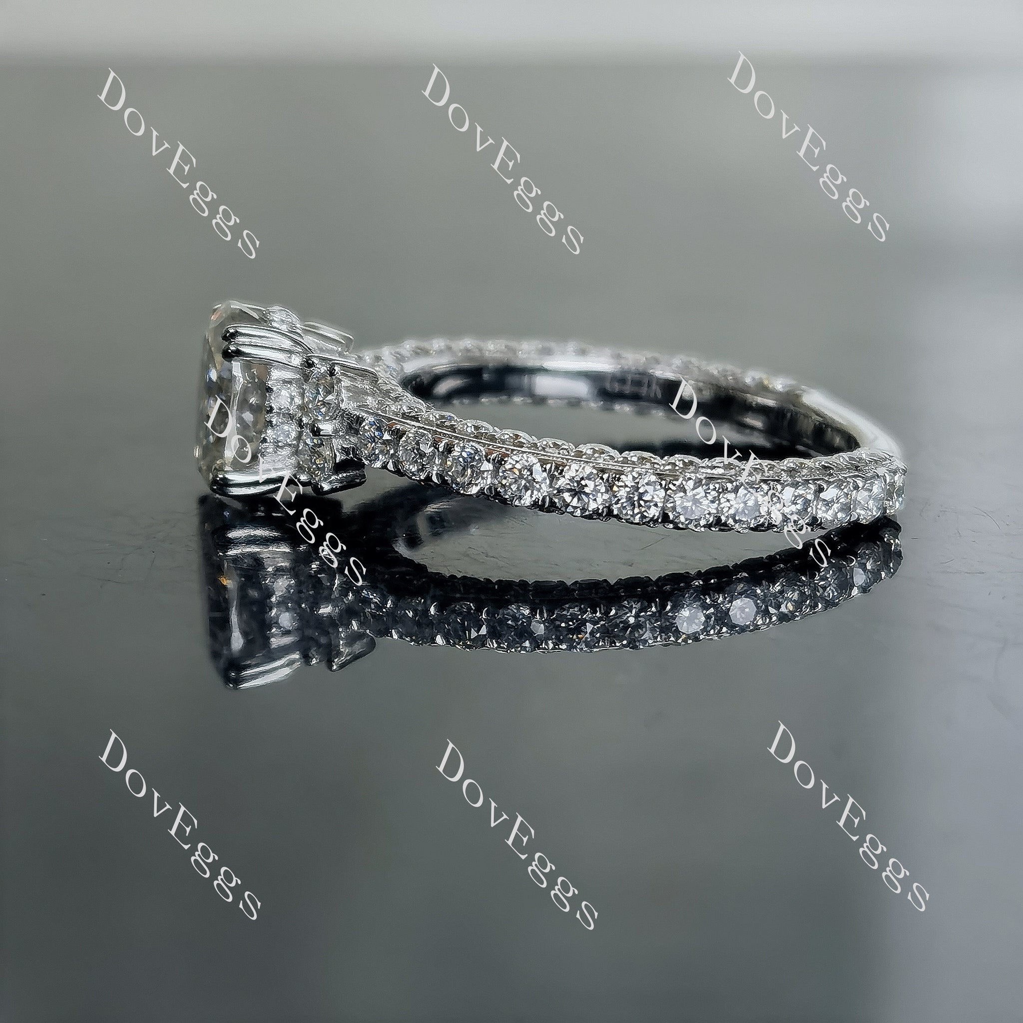 Doveggs oval pave moissanite engagement ring