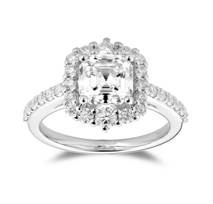 DovEggs sterling silver 2 carat halo asscher moissanite engagement ring