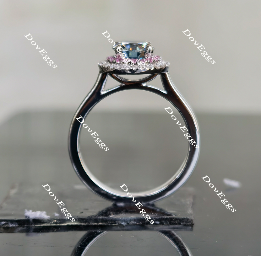 Doveggs round smokey spark grey halo moissanite engagement ring