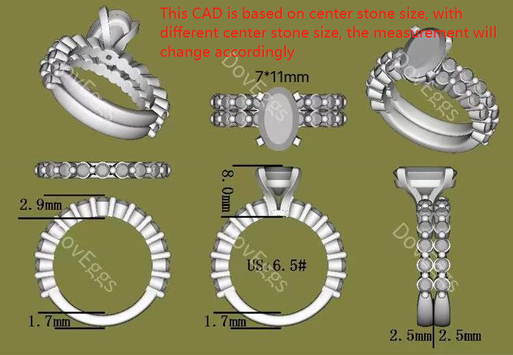Doveggs elongated oval moissanite bridal set (2 rings)