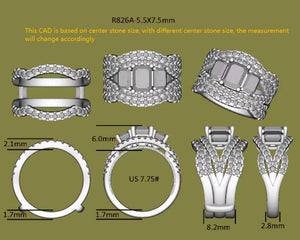 Doveggs emerald halo three-stone moissanite engagement ring (engagement ring only)