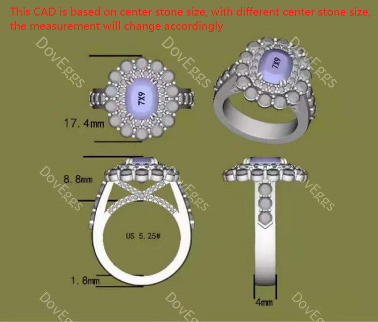 Doveggs cushion double halo moissanite engagement ring